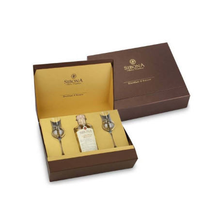 Estuche Grappa Piemontese di Moscato Galleria + 2 copas Sibona